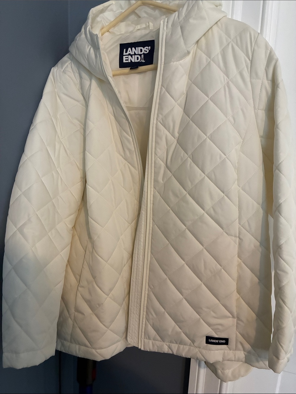 Lands' End Cream Quilted Hooded Puffer Jacket
